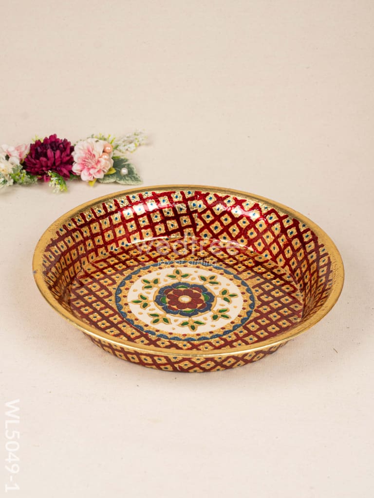 Meenakari Thambaalam Plate - 12 inch - Red - WL5049-1