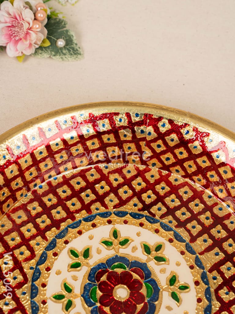 Meenakari Thambaalam Plate - 12 inch - Red - WL5049-1