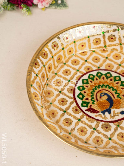 Meenakari Thambaalam Plate - 12 inch - White - WL5050-1