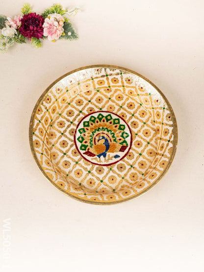 Meenakari Thambaalam Plate - 12 inch - White - WL5050-1