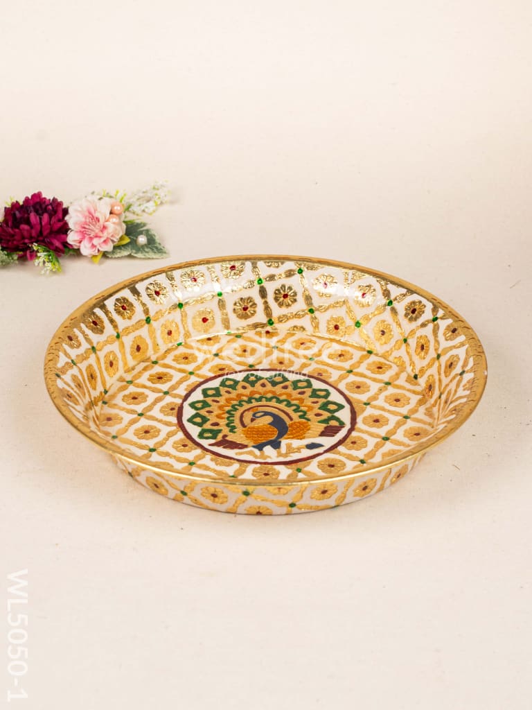 Meenakari Thambaalam Plate - 12 inch - White - WL5050-1