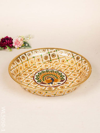 Meenakari Thambaalam Plate - 12 inch - White - WL5050-1