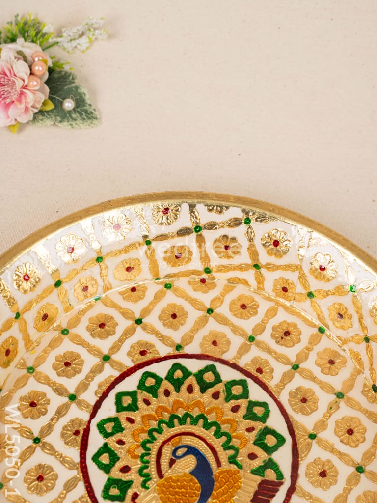 Meenakari Thambaalam Plate - 12 inch - White - WL5050-1