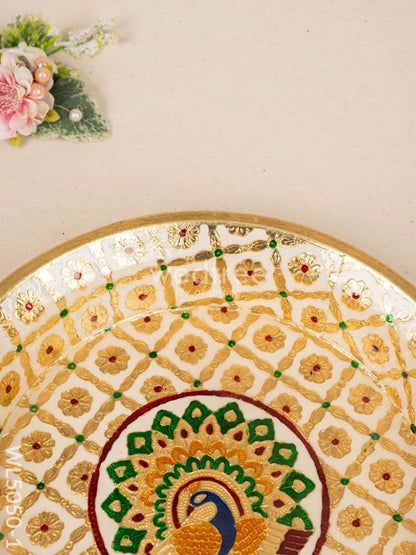 Meenakari Thambaalam Plate - 12 inch - White - WL5050-1