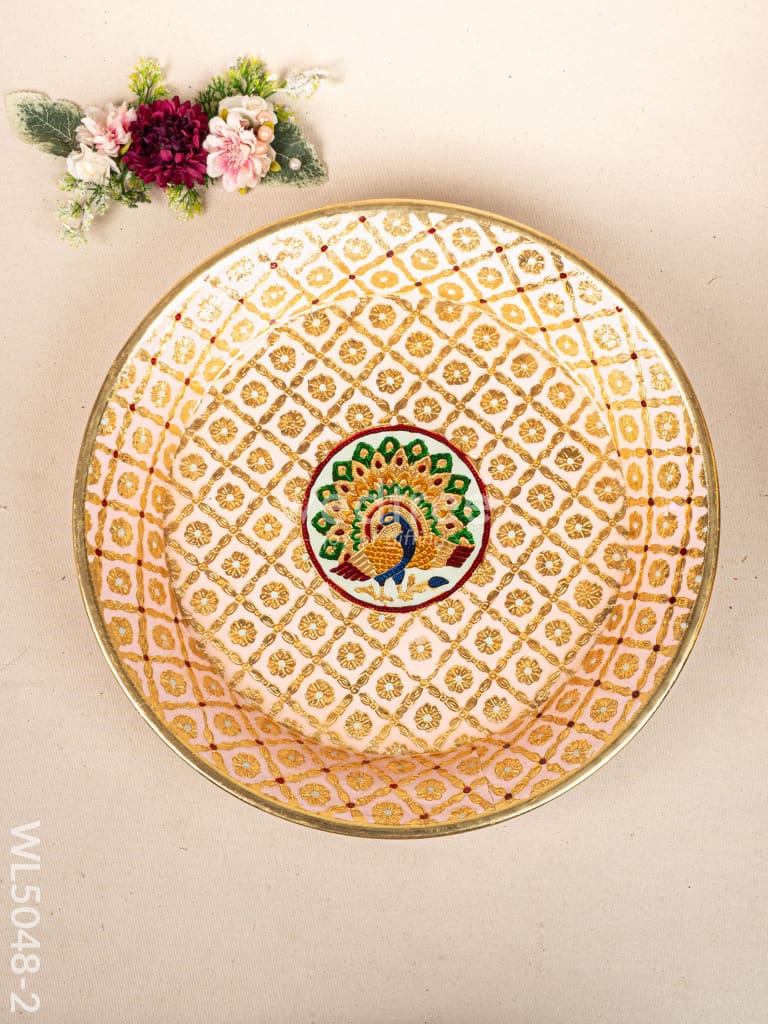 Meenakari Thambaalam Plate - 16 inch - Pink - WL5048-2