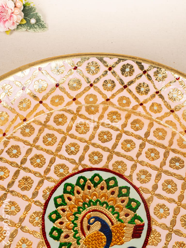 Meenakari Thambaalam Plate - 16 inch - Pink - WL5048-2