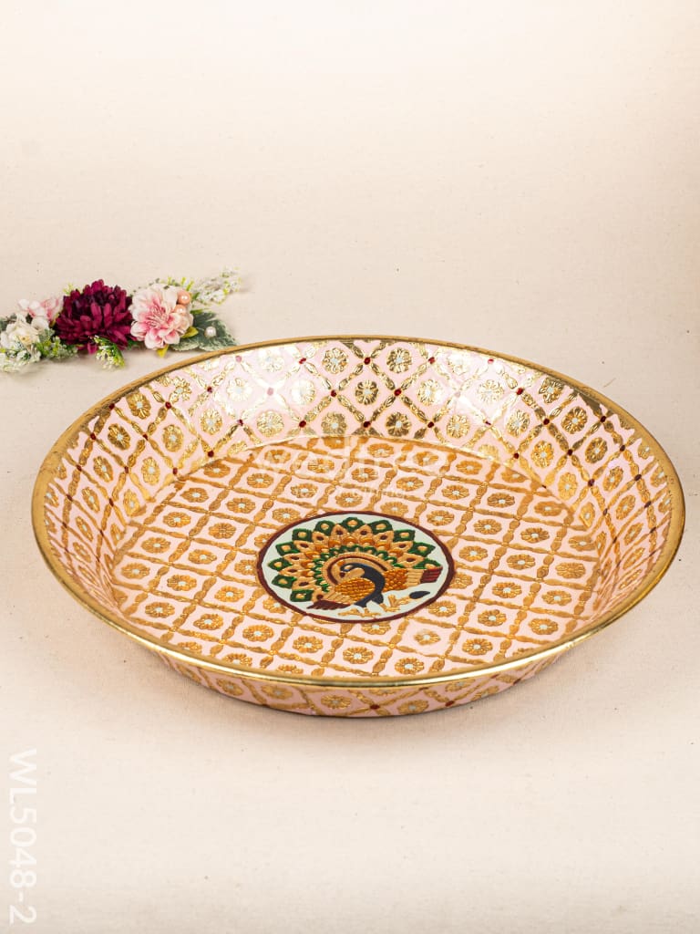 Meenakari Thambaalam Plate - 16 inch - Pink - WL5048-2