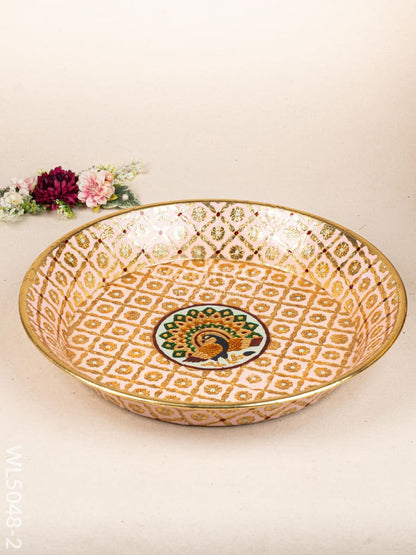 Meenakari Thambaalam Plate - 16 inch - Pink - WL5048-2