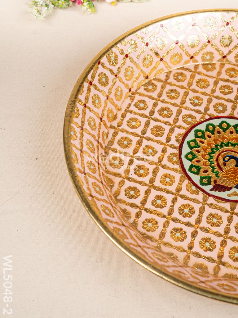 Meenakari Thambaalam Plate - 16 inch - Pink - WL5048-2