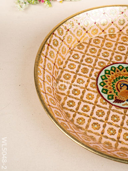 Meenakari Thambaalam Plate - 16 inch - Pink - WL5048-2