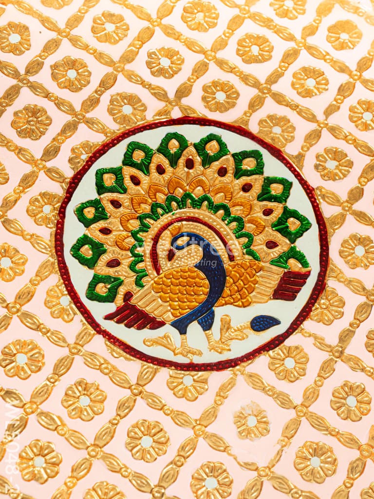 Meenakari Thambaalam Plate - 16 inch - Pink - WL5048-2