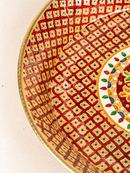 Meenakari Thambaalam Plate - 16 inch - Red - WL5049-2