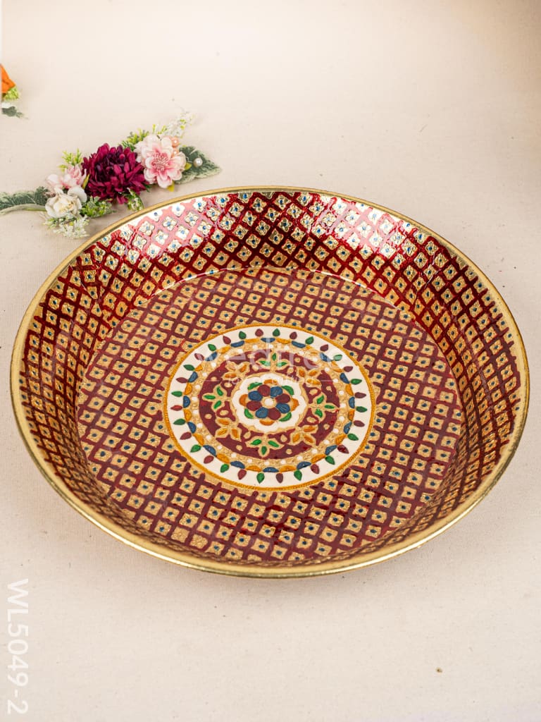 Meenakari Thambaalam Plate - 16 inch - Red - WL5049-2