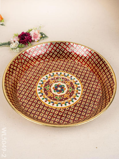 Meenakari Thambaalam Plate - 16 inch - Red - WL5049-2