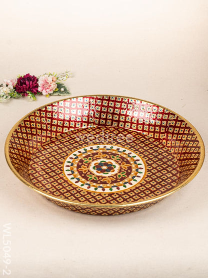 Meenakari Thambaalam Plate - 16 inch - Red - WL5049-2