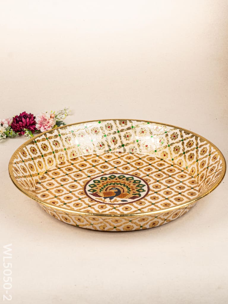 Meenakari Thambaalam Plate - 16 inch - White - WL5050-2