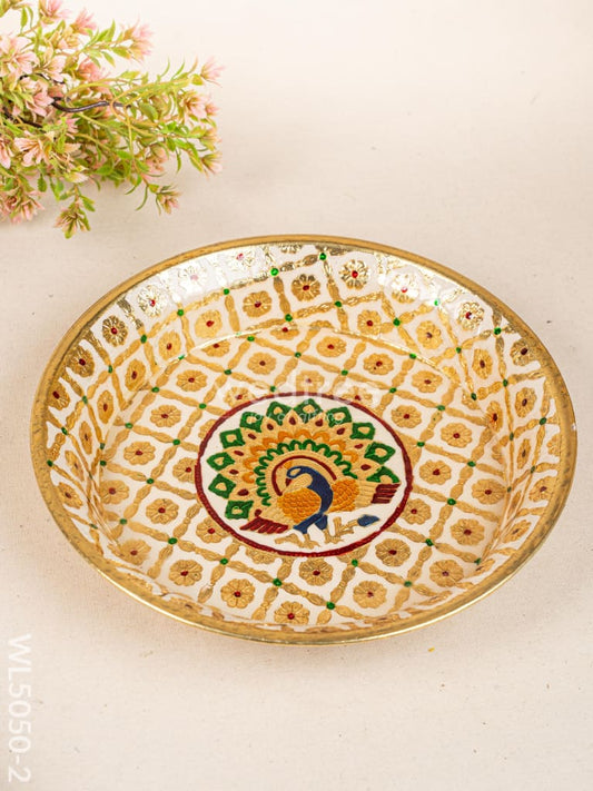Meenakari Thambaalam Plate - 16 inch - White - WL5050-2