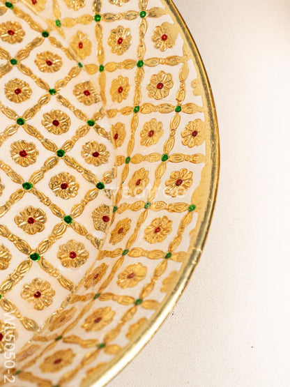 Meenakari Thambaalam Plate - 16 inch - White - WL5050-2