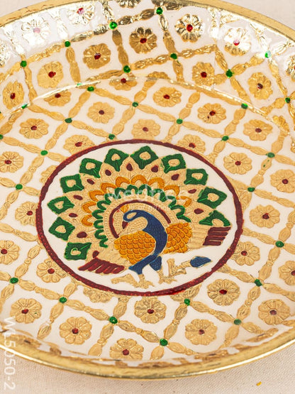 Meenakari Thambaalam Plate - 16 inch - White - WL5050-2