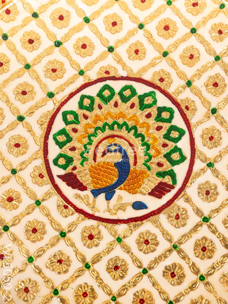 Meenakari Thambaalam Plate - 16 inch - White - WL5050-2