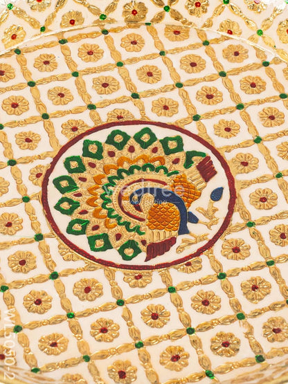 Meenakari Thambaalam Plate - 16 inch - White - WL5050-2