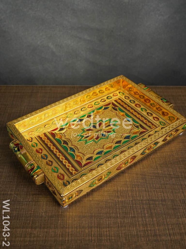 Meenakari Tray with Deepam Design - 12X8Inches - WL1043