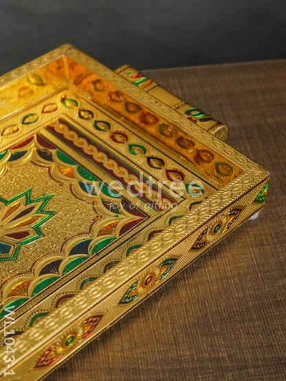 Meenakari Tray with Deepam Design - 12X8Inches - WL1043