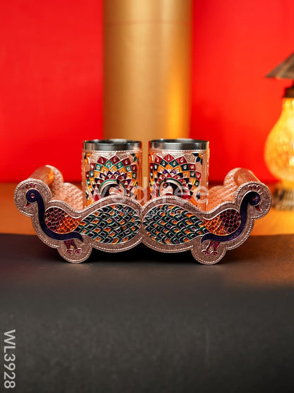 Meenakari Tray with Set of 2 Glass - WL3928