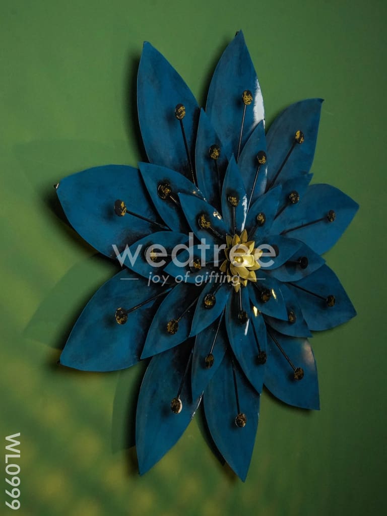 Metal Blue Flower wall hanging with Golden Bud - WL0999
