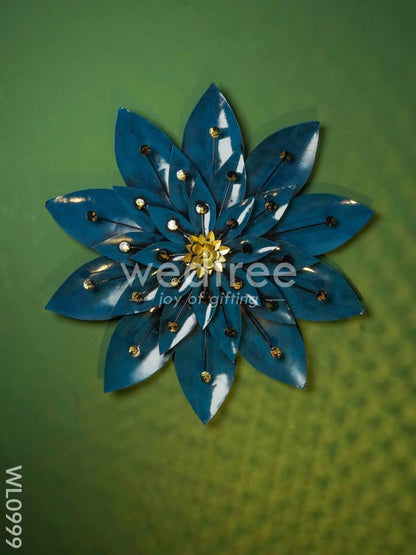 Metal Blue Flower wall hanging with Golden Bud - WL0999