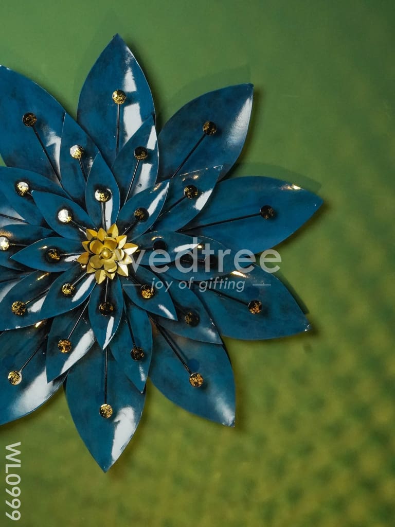 Metal Blue Flower wall hanging with Golden Bud - WL0999