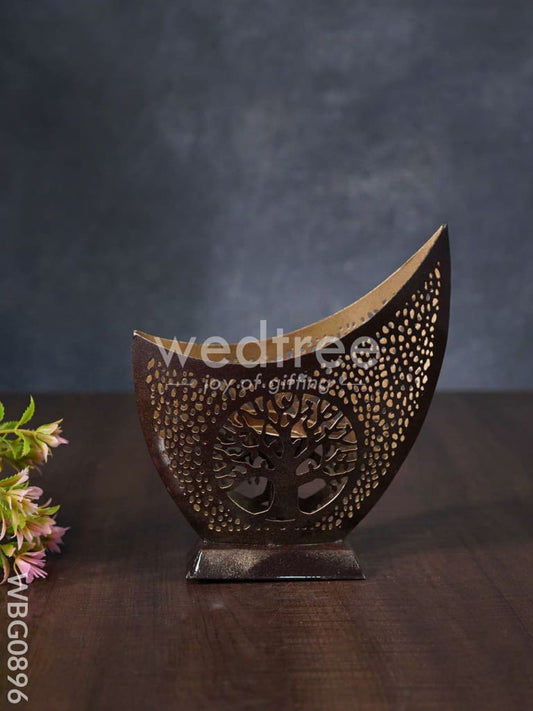 Metal Boat Shaped T-light Holder in Distressed Finish - WBG0896