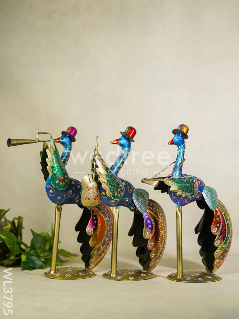 Metal Hand painted Musical Peacock - Set of 3 - WL3795