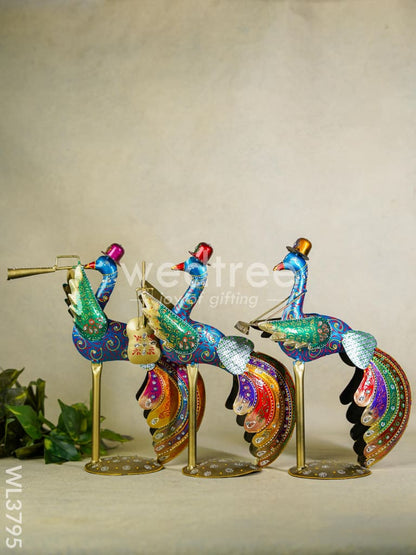Metal Hand painted Musical Peacock - Set of 3 - WL3795