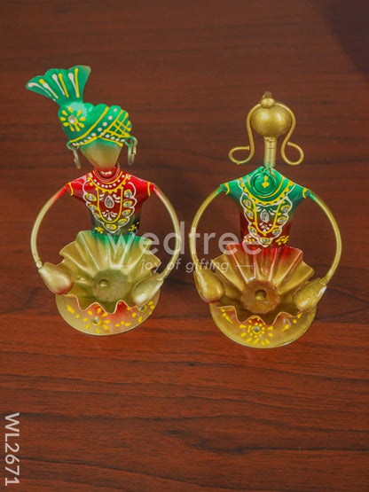 Metal Hand painted Rajasthani Dolls with T Light Holder - Set of 2 - WL2671