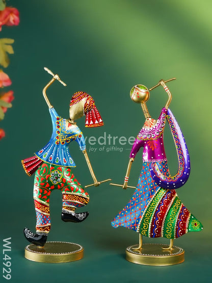 Metal Handpainted Dancing Rajasthani - Set of 2 - WL4929 Metal Decor Showpiece