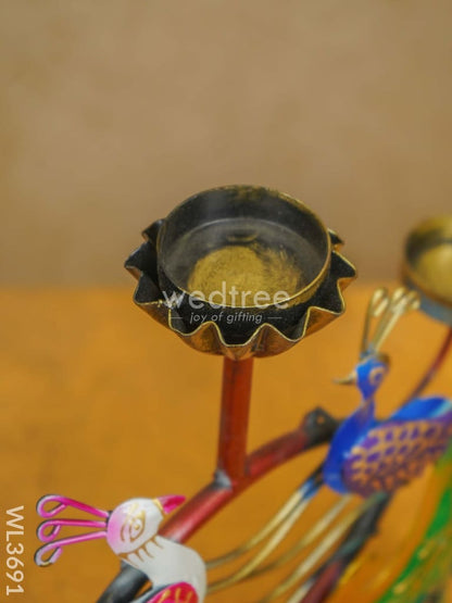 Metal Handpainted Double Peacock Candle Holder - WL3691