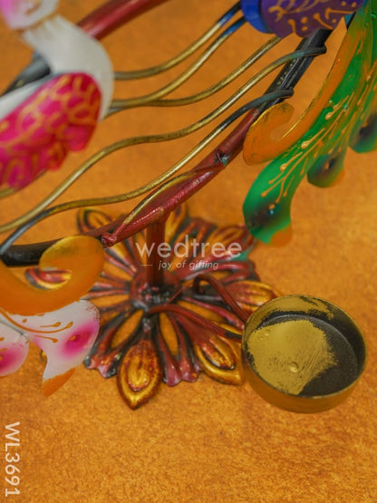 Metal Handpainted Double Peacock Candle Holder - WL3691