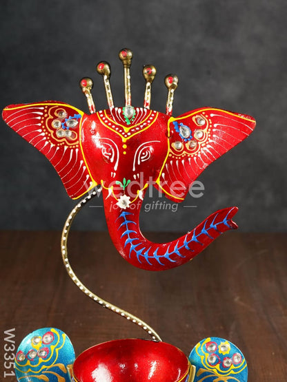 Metal Handpainted Ganesha T Light Holder - W3351