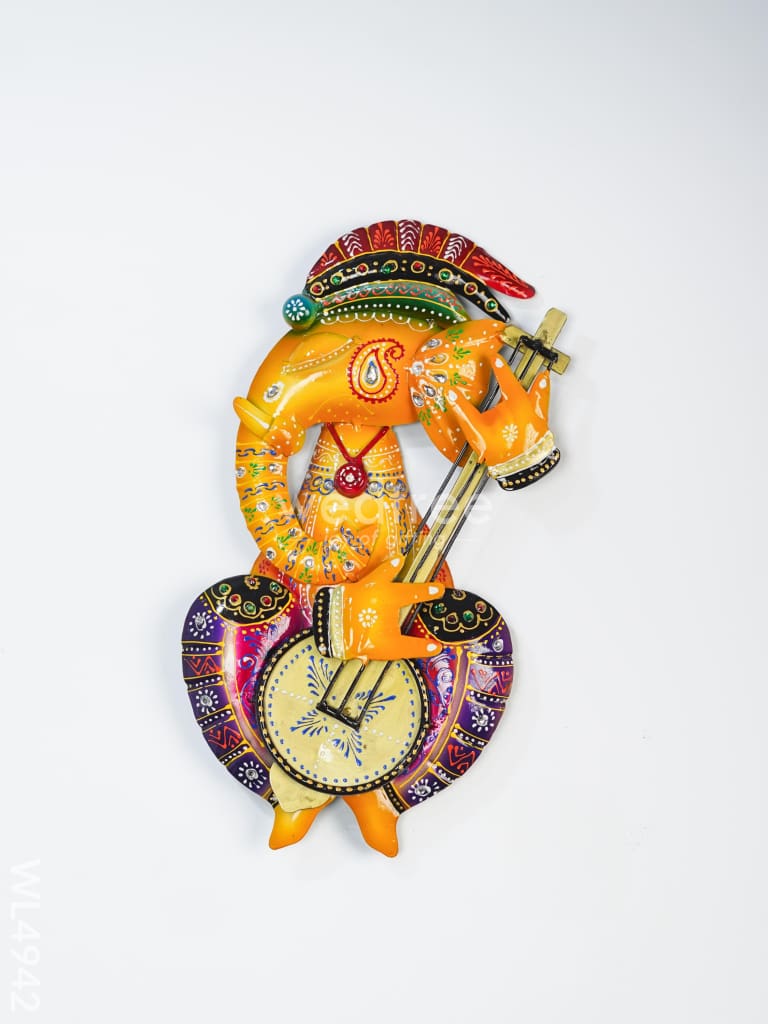 Metal Handpainted Ganesha Wall Hanging - 12 inch - Set of 4 - WL4942