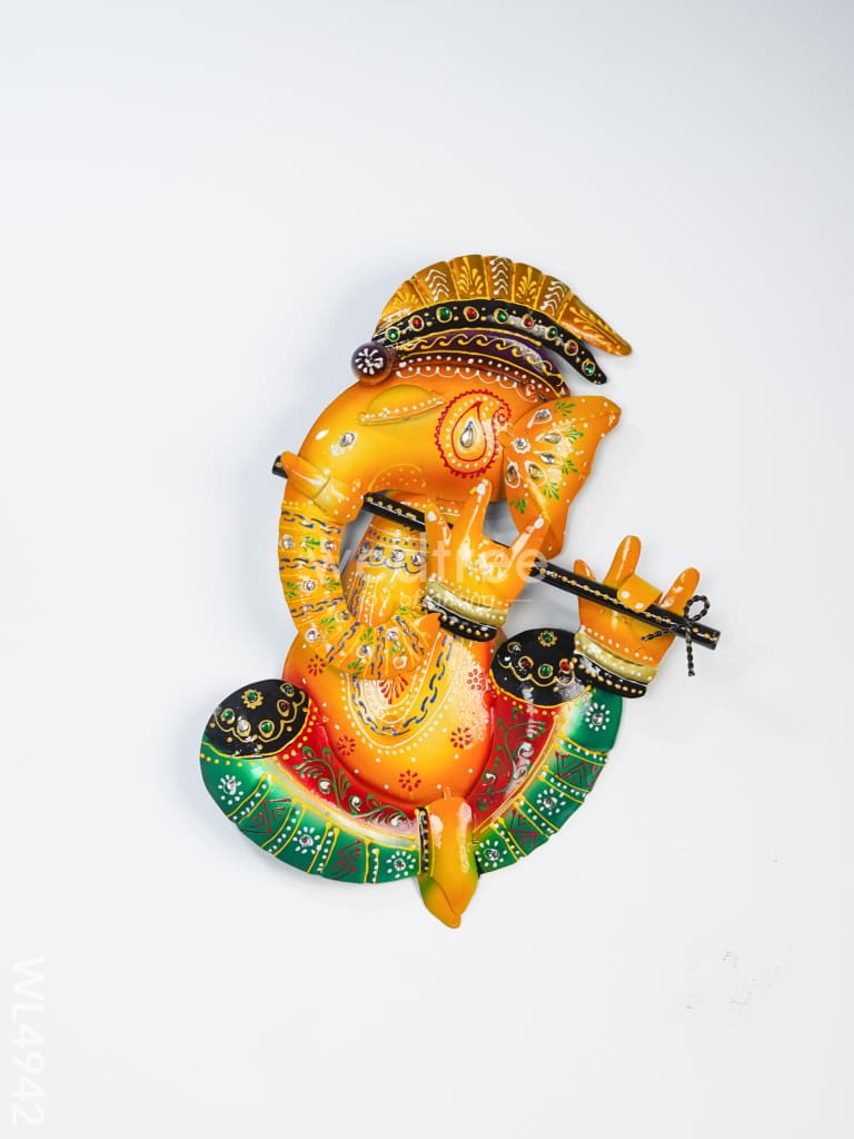 Metal Handpainted Ganesha Wall Hanging - 12 inch - Set of 4 - WL4942