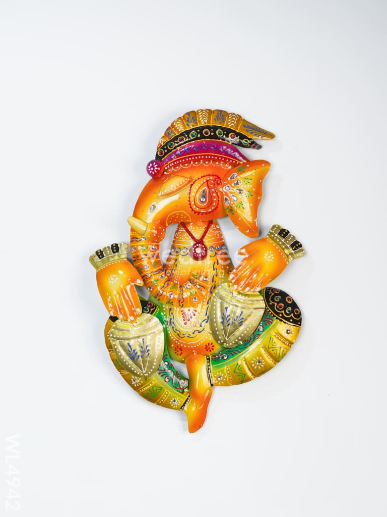 Metal Handpainted Ganesha Wall Hanging - 12 inch - Set of 4 - WL4942
