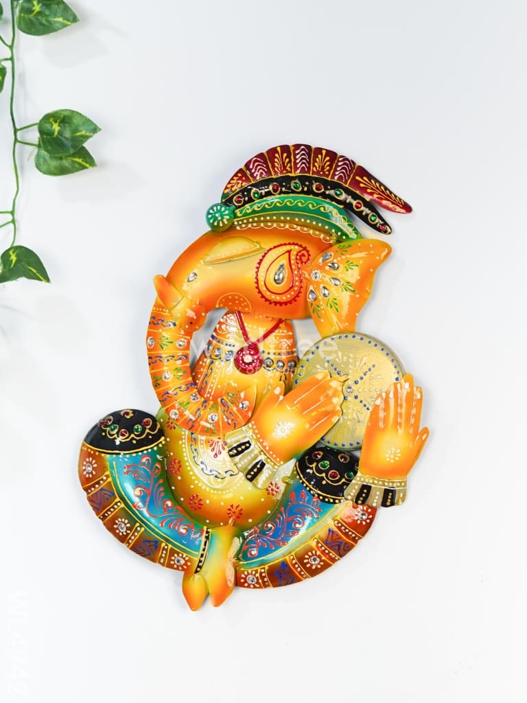 Metal Handpainted Ganesha Wall Hanging - 12 inch - Set of 4 - WL4942
