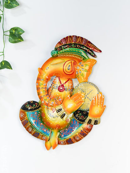 Metal Handpainted Ganesha Wall Hanging - 12 inch - Set of 4 - WL4942