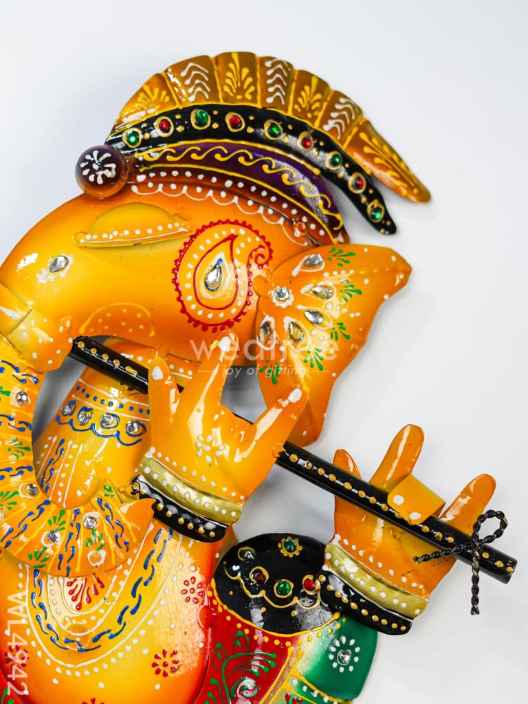 Metal Handpainted Ganesha Wall Hanging - 12 inch - Set of 4 - WL4942