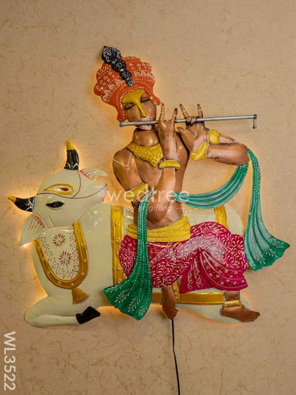 Metal Handpainted Krishna with Cow Wall Hanging - WL3522