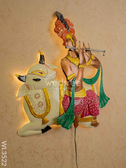 Metal Handpainted Krishna with Cow Wall Hanging - WL3522