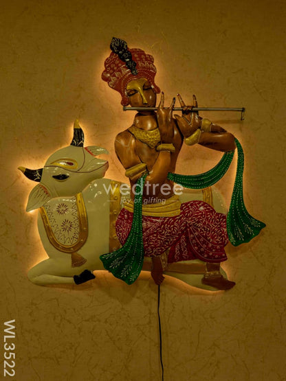 Metal Handpainted Krishna with Cow Wall Hanging - WL3522