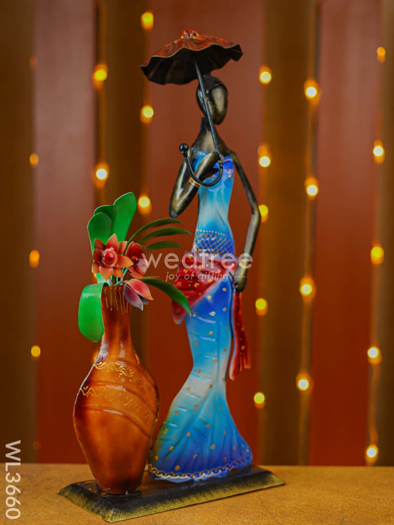 Metal Handpainted Lady with Flower vase - WL3660
