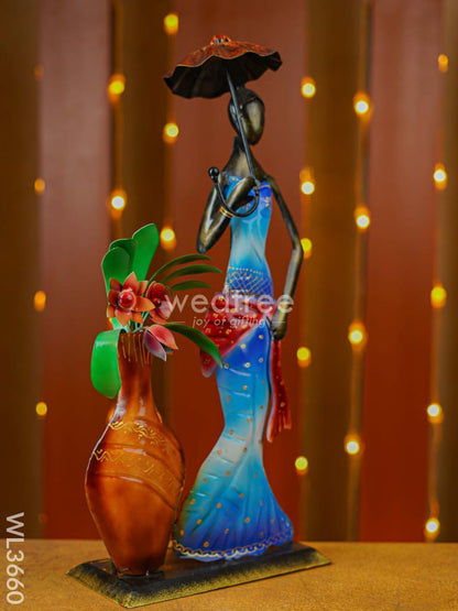 Metal Handpainted Lady with Flower vase - WL3660